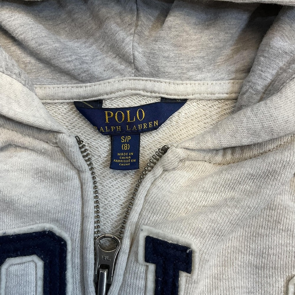 Polo Ralph Lauren Hoodie Boys 8 Gray POLO Applique Full Zip Hooded Embroidered - Picture 3 of 9